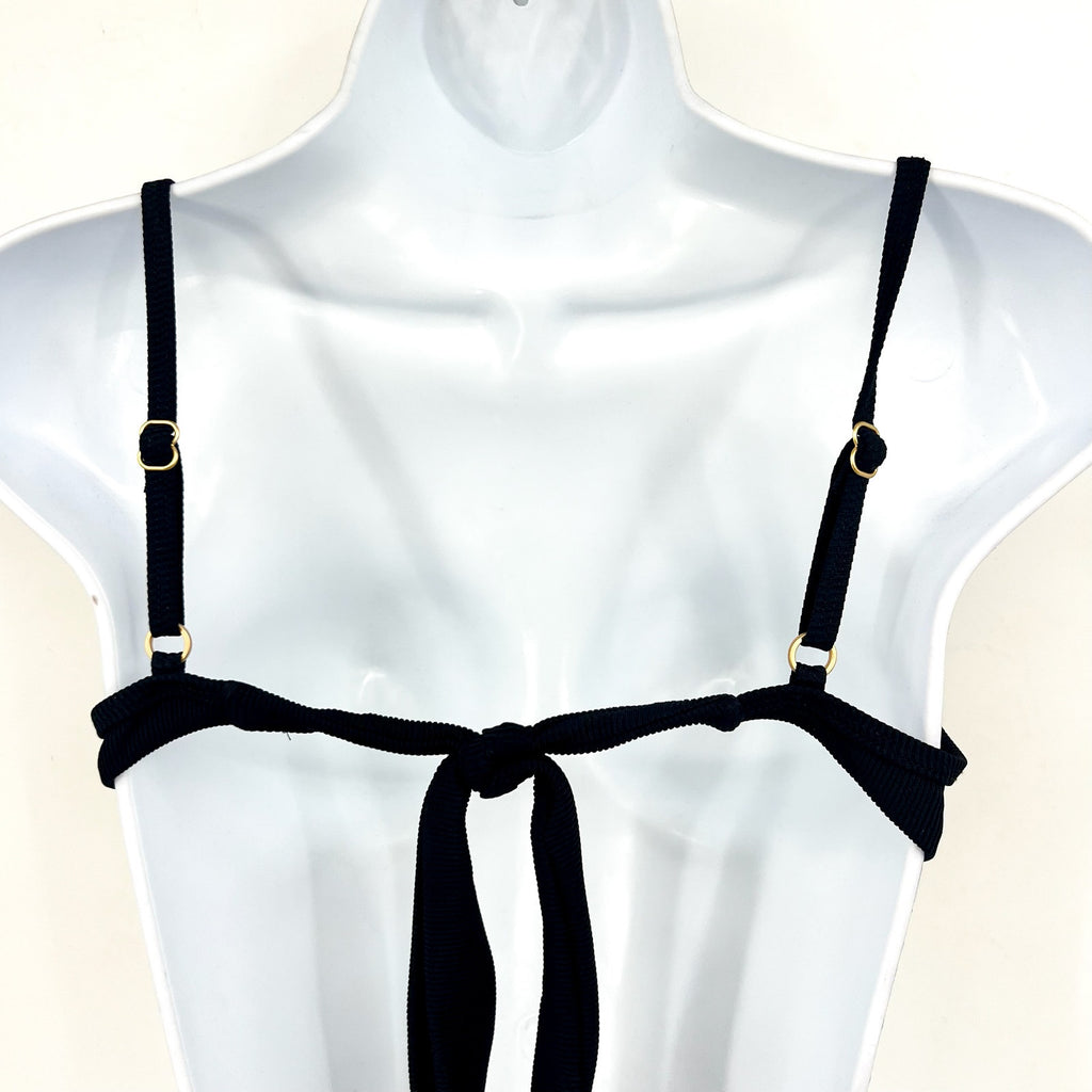 L*SPACE Women's Hunter Underwire Bikini Top Small Black V Front Tie Back NWT
