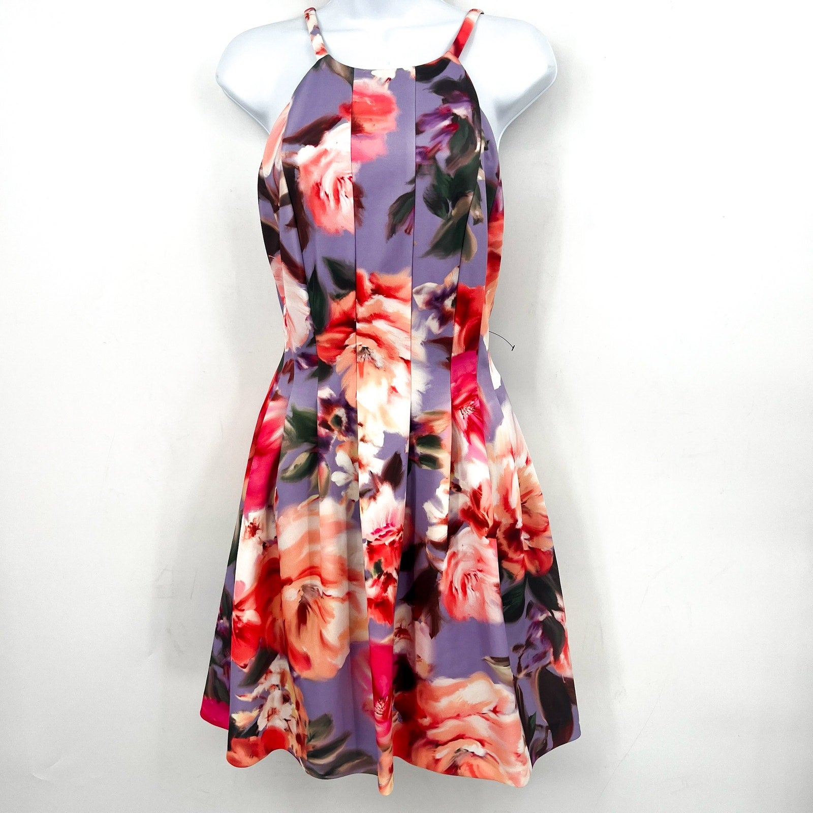VINCE CAMUTO Women's Scuba Fit & Flare Dress Size 8 Purple Floral Printed NWT
