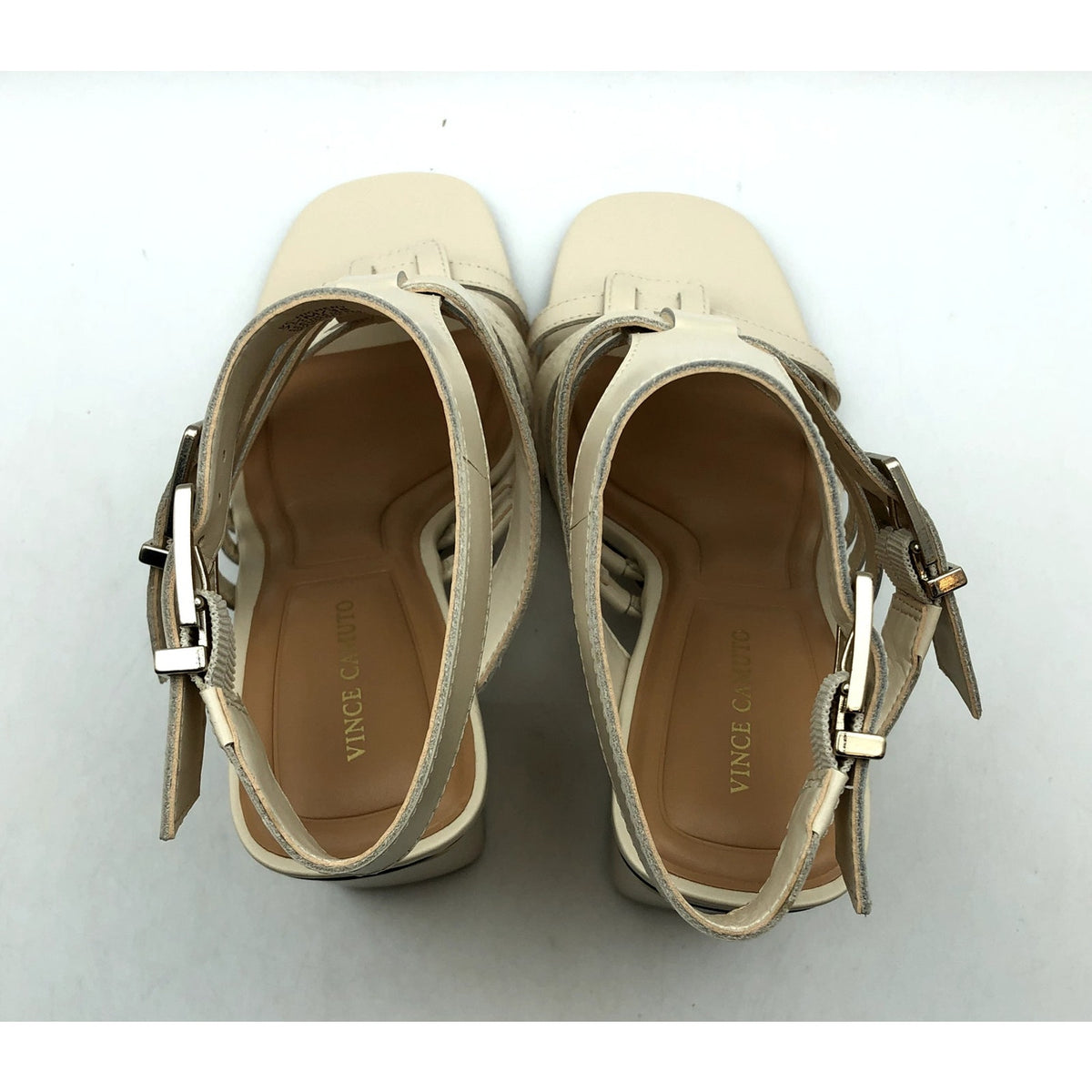 Vince Camuto Womens Hicheny Caged Sandals Size 5.5 Cream Leather Heels NIB