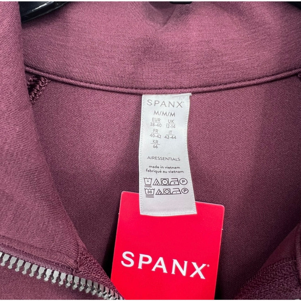 SPANX Womens AirEssentials 1/2 Zip Pullover Sweatshirt Medium Wine Red Spice NWT