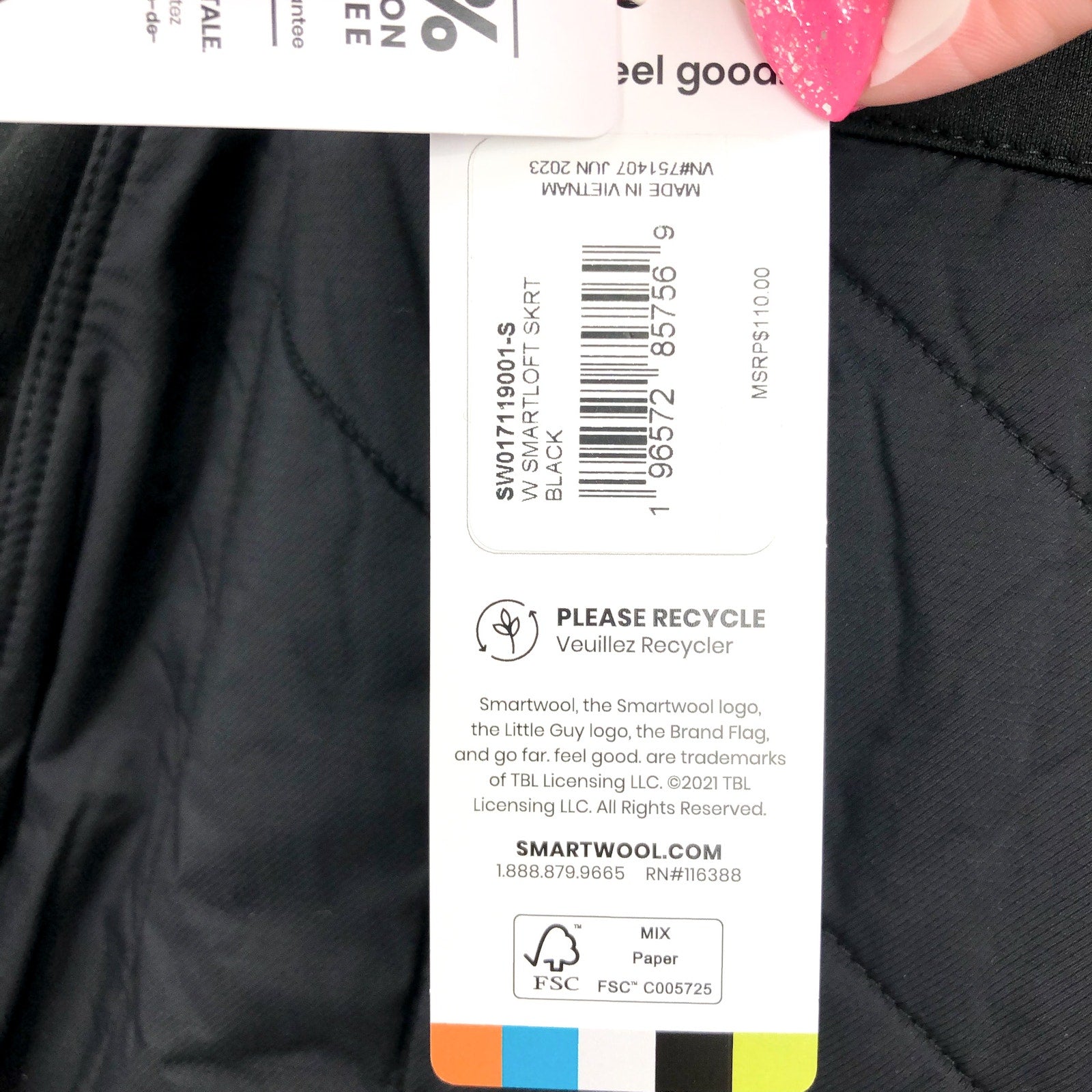 SMARTWOOL Women's Smartloft Skirt Small Black Quilted Lightweight NWT