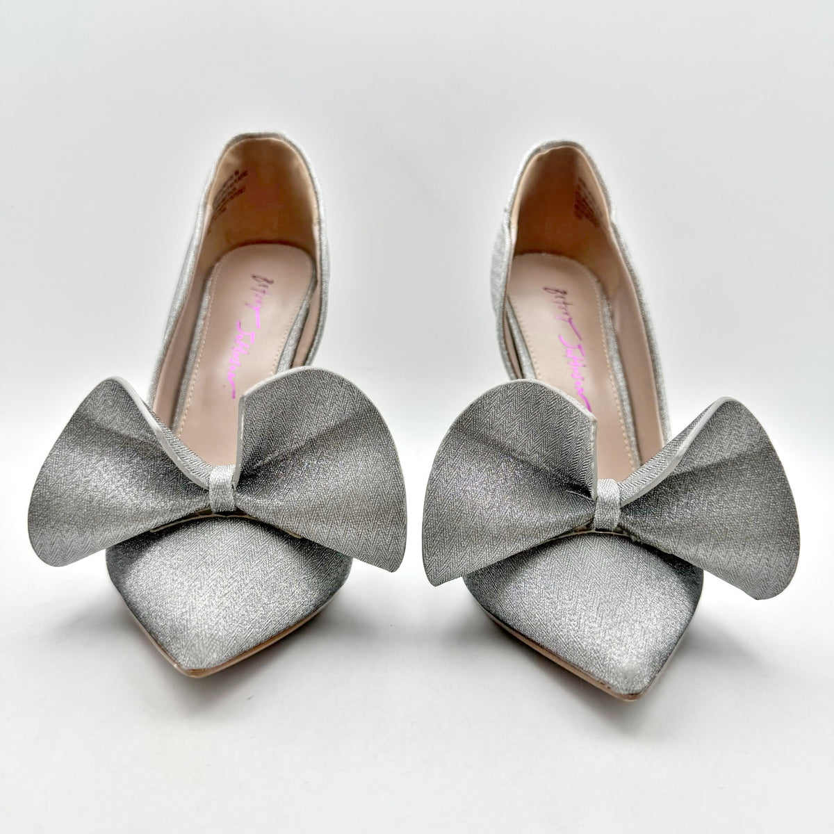 Blue by Betsey Johnson Womens Nobble High Heels Size 8 M Silver Bow NWOB