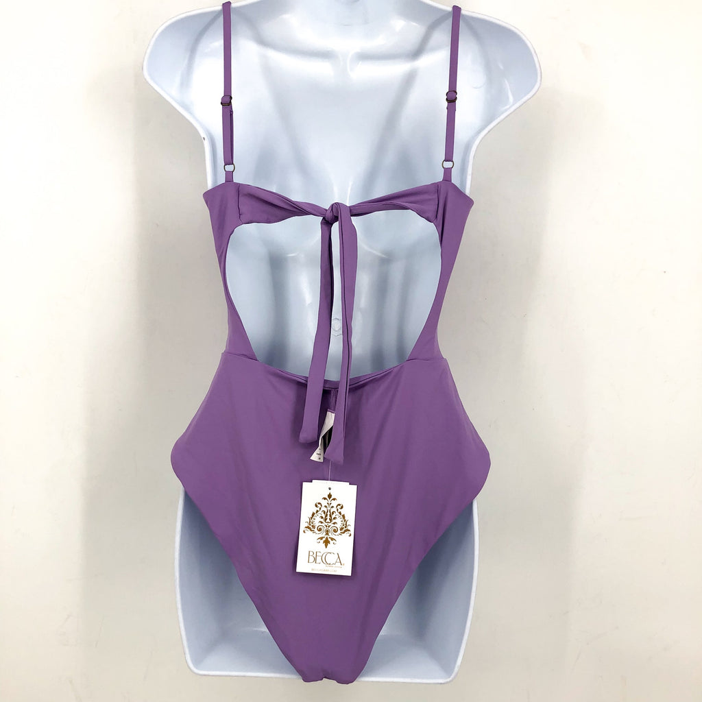 BECCA Color Code Sarai Plunge One Piece Swimsuit Medium Purple Cut Out NWT
