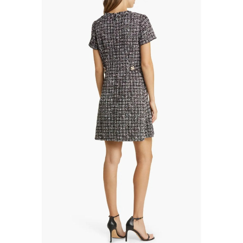 ELIZA J Women's Bouclé Fit & Flare Dress Size 6 Black Tweed Short Sleeve NWT