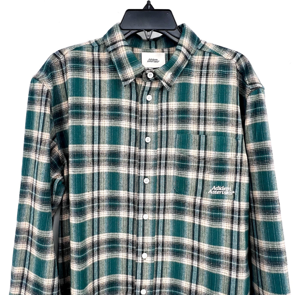 ADIDEM ASTERISKS Men's Button Down Flannel Shirt Small Green Plaid NWOT