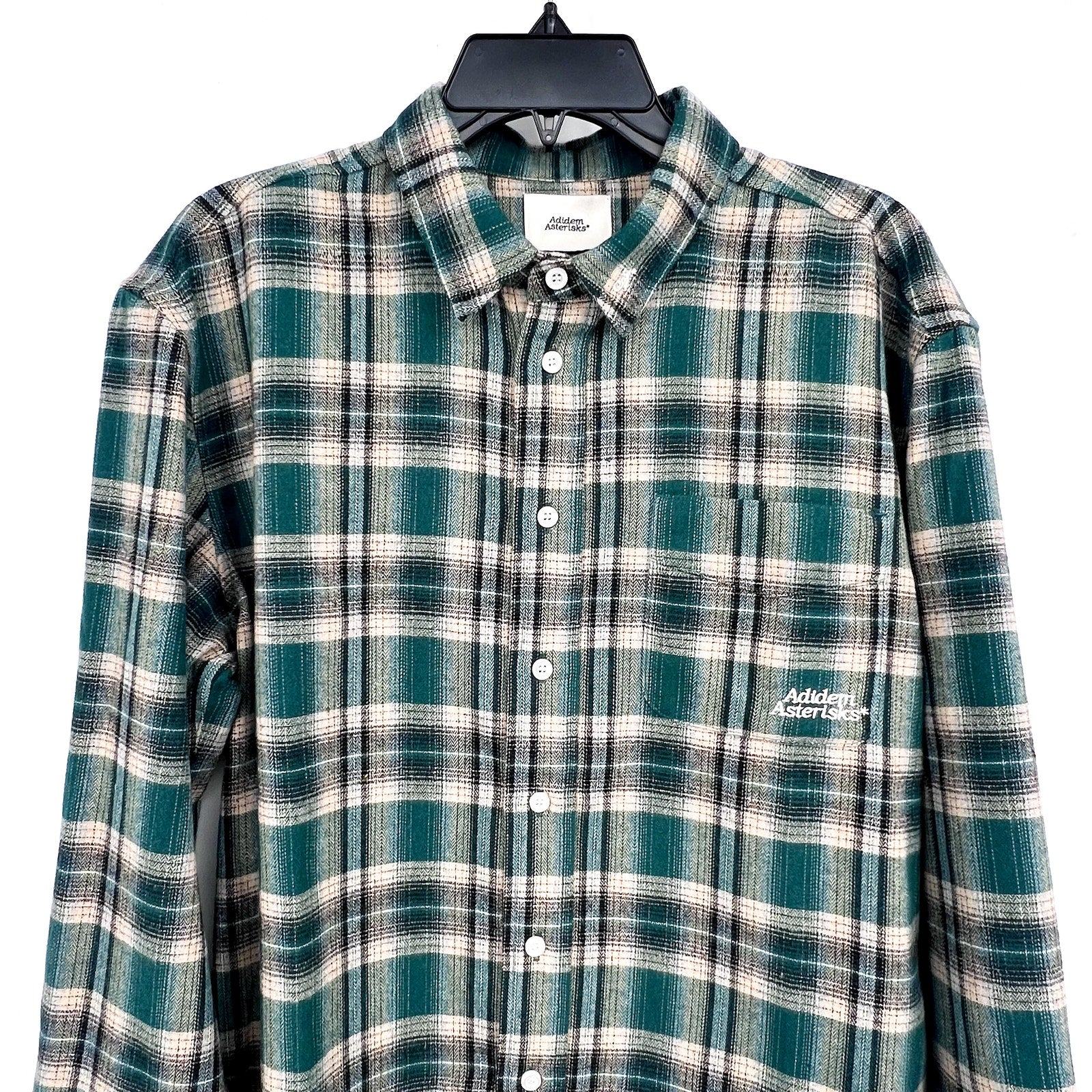 ADIDEM ASTERISKS Men's Button Down Flannel Shirt Small Green Plaid NWOT
