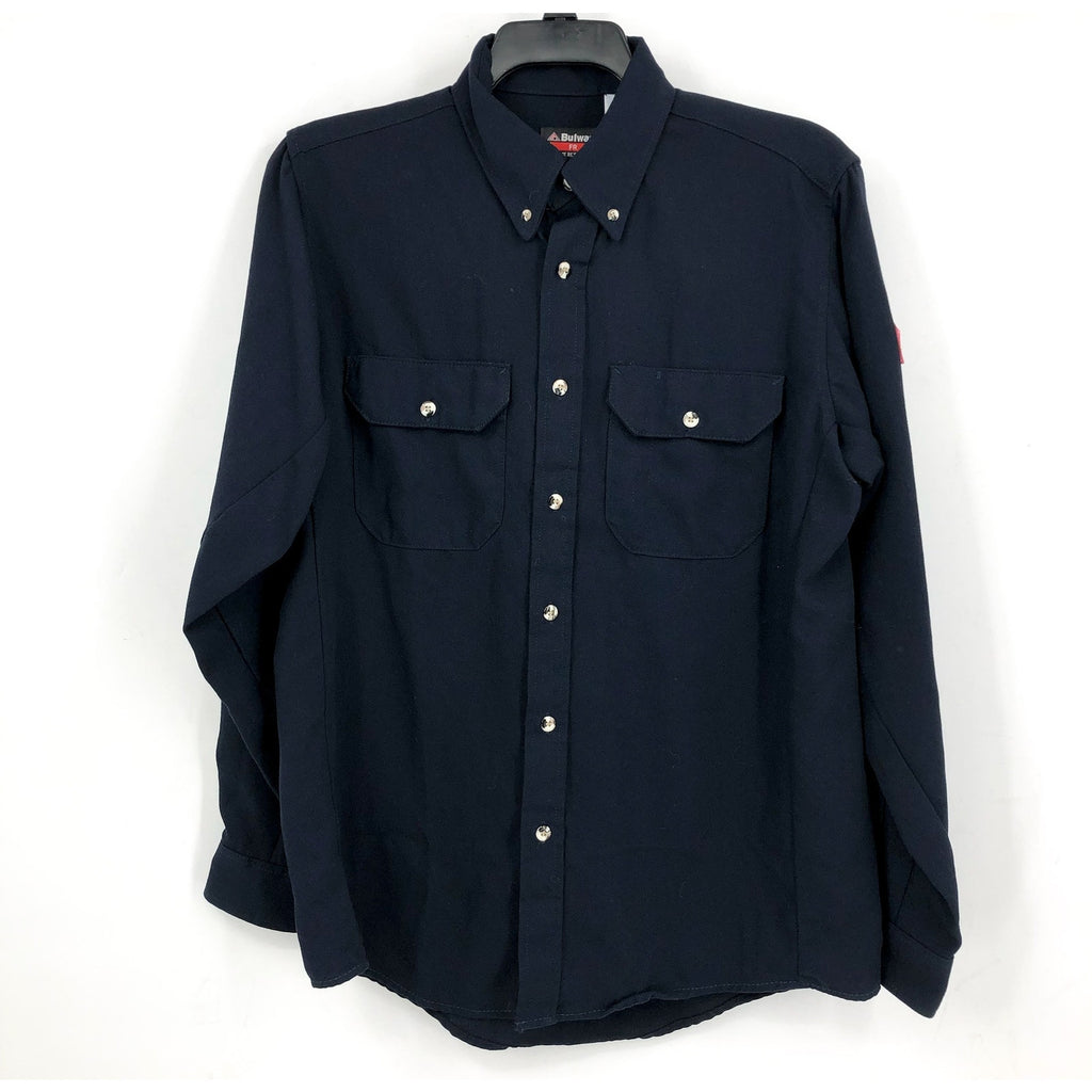 BULWARK Mens Midweight FR CAT2 Uniform Shirt Medium Navy Blue Button Up NWOT