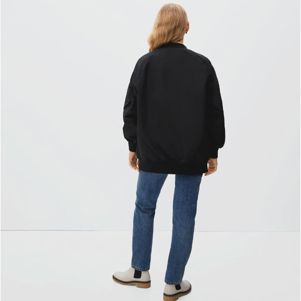 Everlane Womens Cotton Bomber Jacket Small Black Oversized NWT