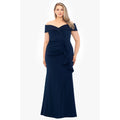 XSCAPE Patti Off the Shoulder Scuba Crepe Dress SIZE 14 Blue Midnight Gown NWT