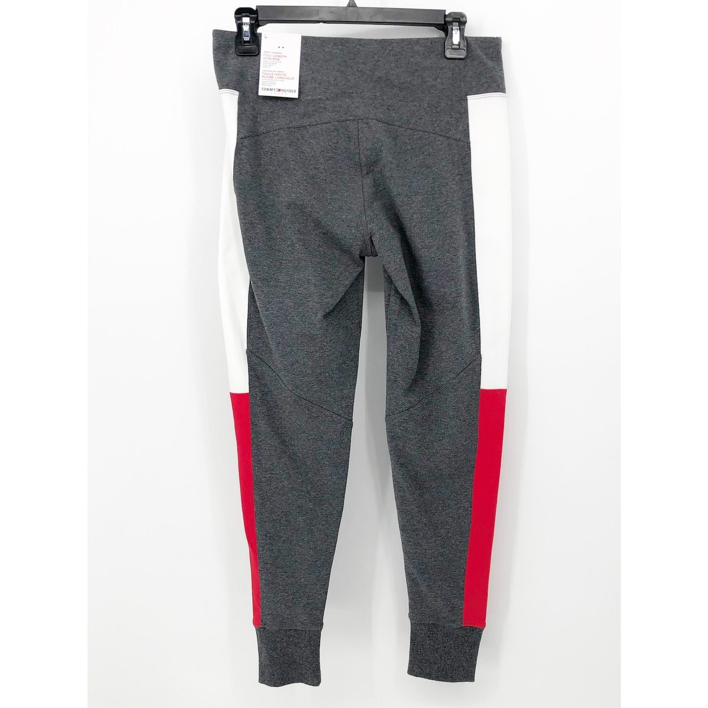 TOMMY HILFIGER SPORT Women's Performance Leggings Large Gray Flag Blocked NWT