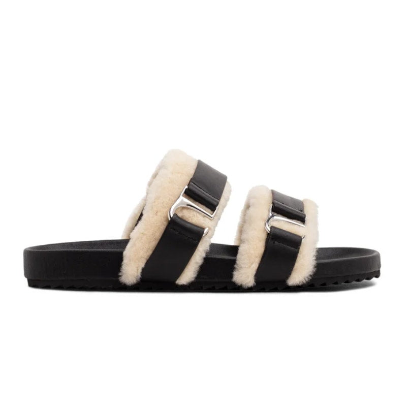 Senso Womens Dalley Slide Sandals EU 41 US 11 M Black Leather Shearling NWOB