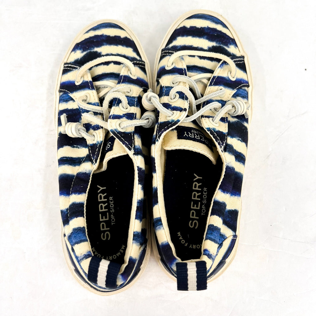 SPERRY Women's Pier Wave LTT Canvas Sneakers Size 5M Blue Tie-Dye Stripe NWOB