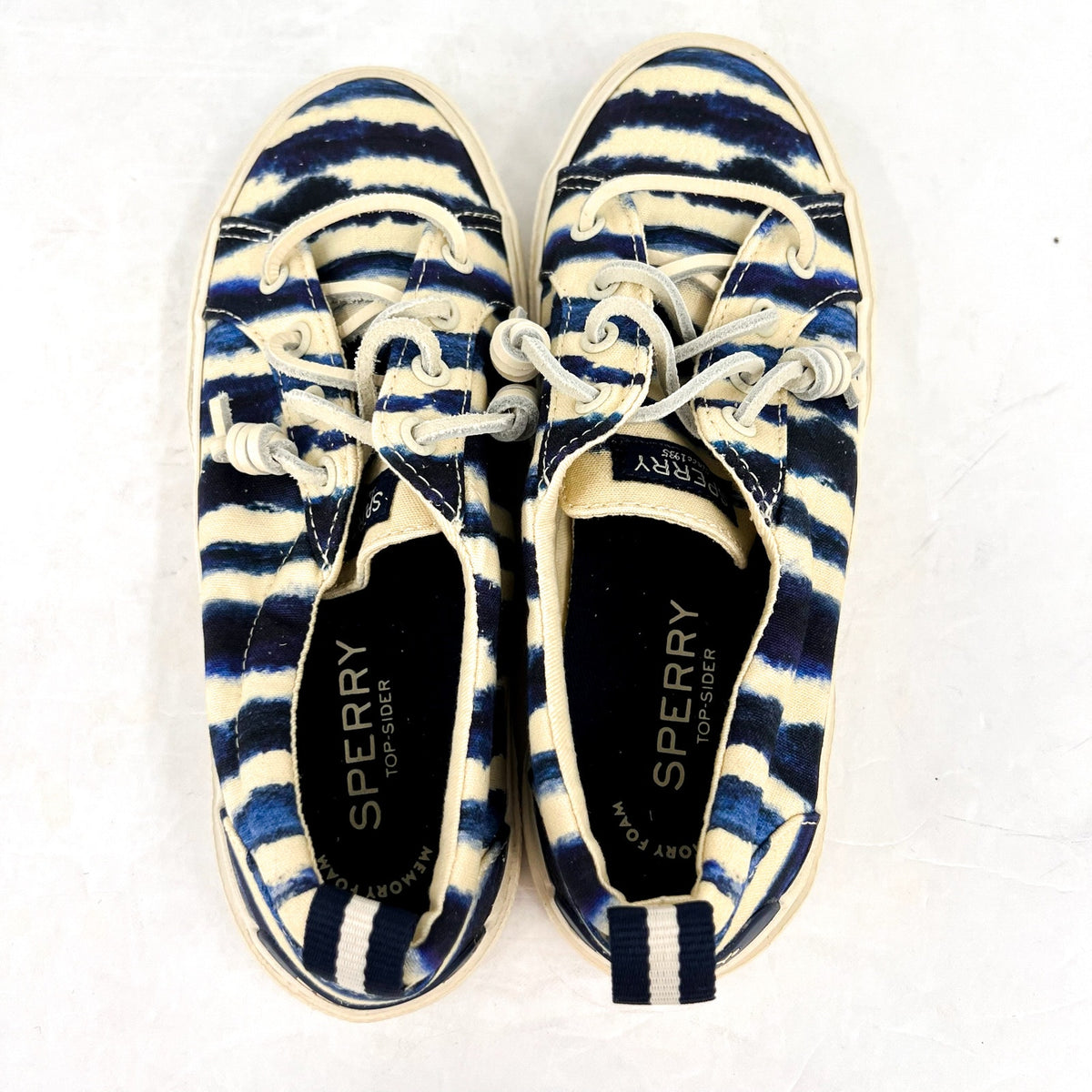 SPERRY Women's Pier Wave LTT Canvas Sneakers Size 5M Blue Tie-Dye Stripe NWOB