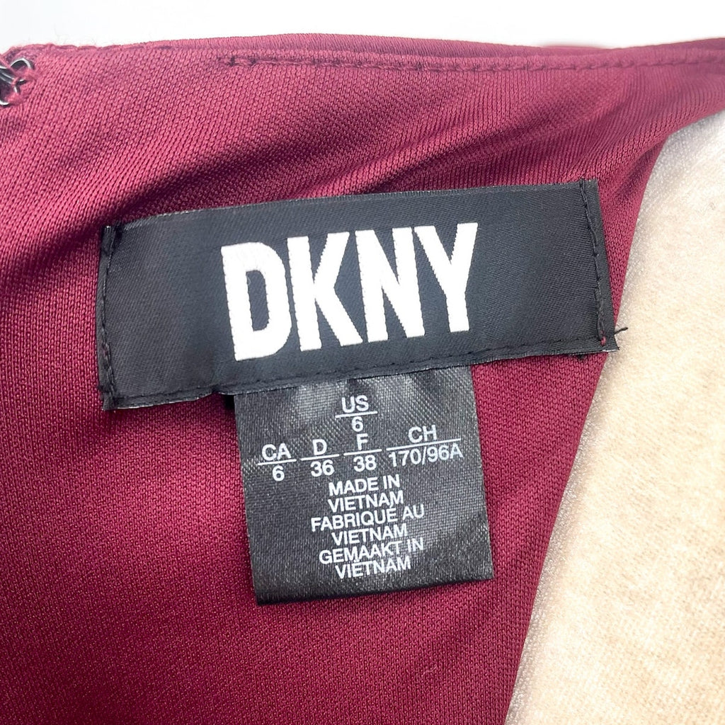 DKNY Women's Sleeveless Faux Wrap Midi Dress Size 6 Red Maroon Draped NWT