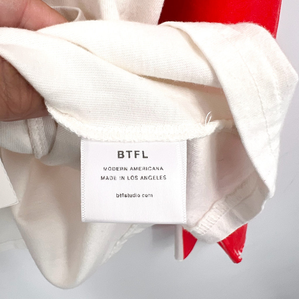 BTFL Men's Crewneck Baseball T-Shirt with Vinyl Sleeves Large White/Red NWOT