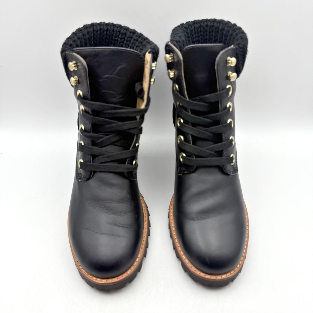 Jack Rogers Womens Harper Hiker Boots US 7.5 Black Leather Water Resistant NIB