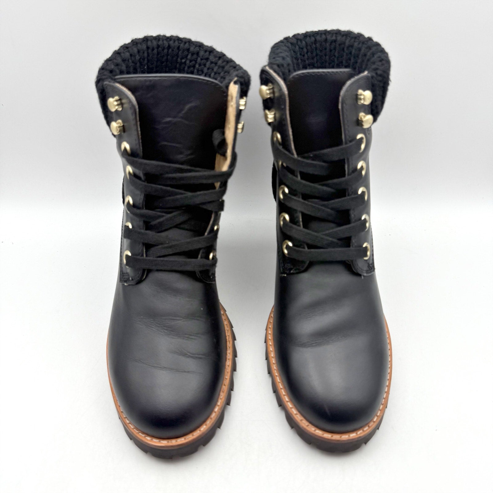 Jack Rogers Womens Harper Hiker Boots US 7.5 Black Leather Water Resistant NIB