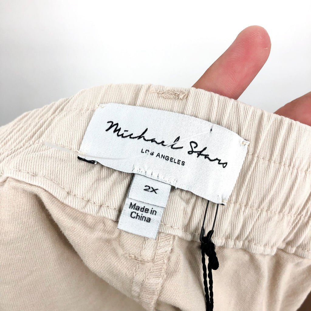MICHAEL STARS Women's Monroe Twill Miniskirt 2X Khaki Cement Pockets Stretch NWT