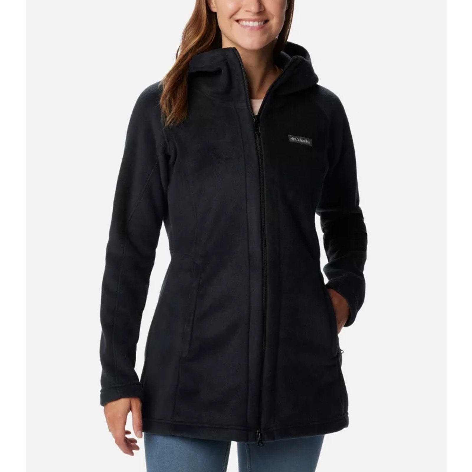 COLUMBIA Women's Benton Springs II Long Fleece Hoodie Jacket Small Black NWT