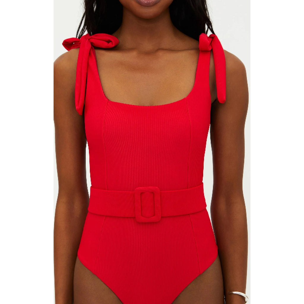BEACH RIOT Womens Sydney One Piece Swimsuit XS Red Tie Strap NO BELT NWT