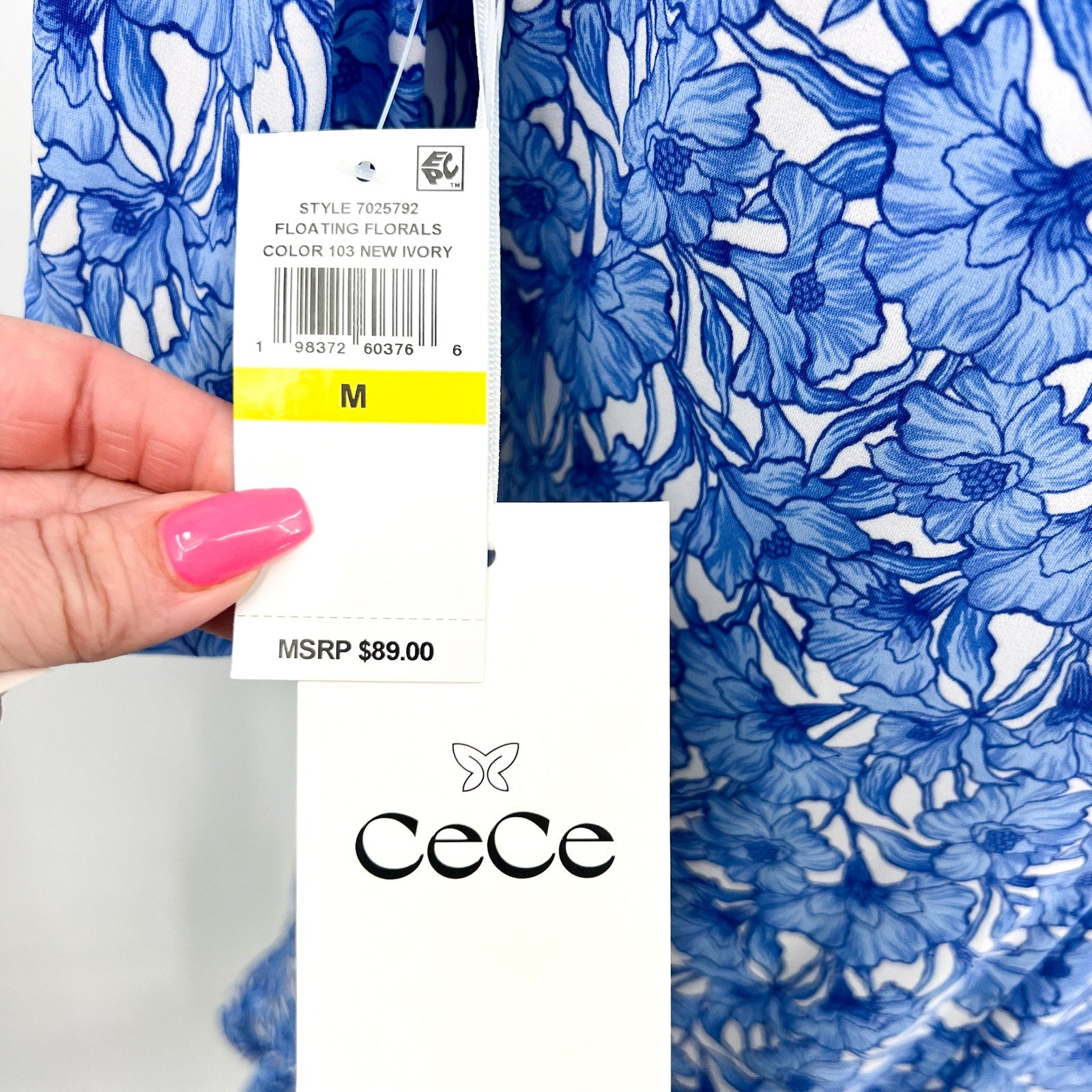 CECE V-Neck Ruffled Floral Shift Dress Medium New Ivory Floating Floral NWT