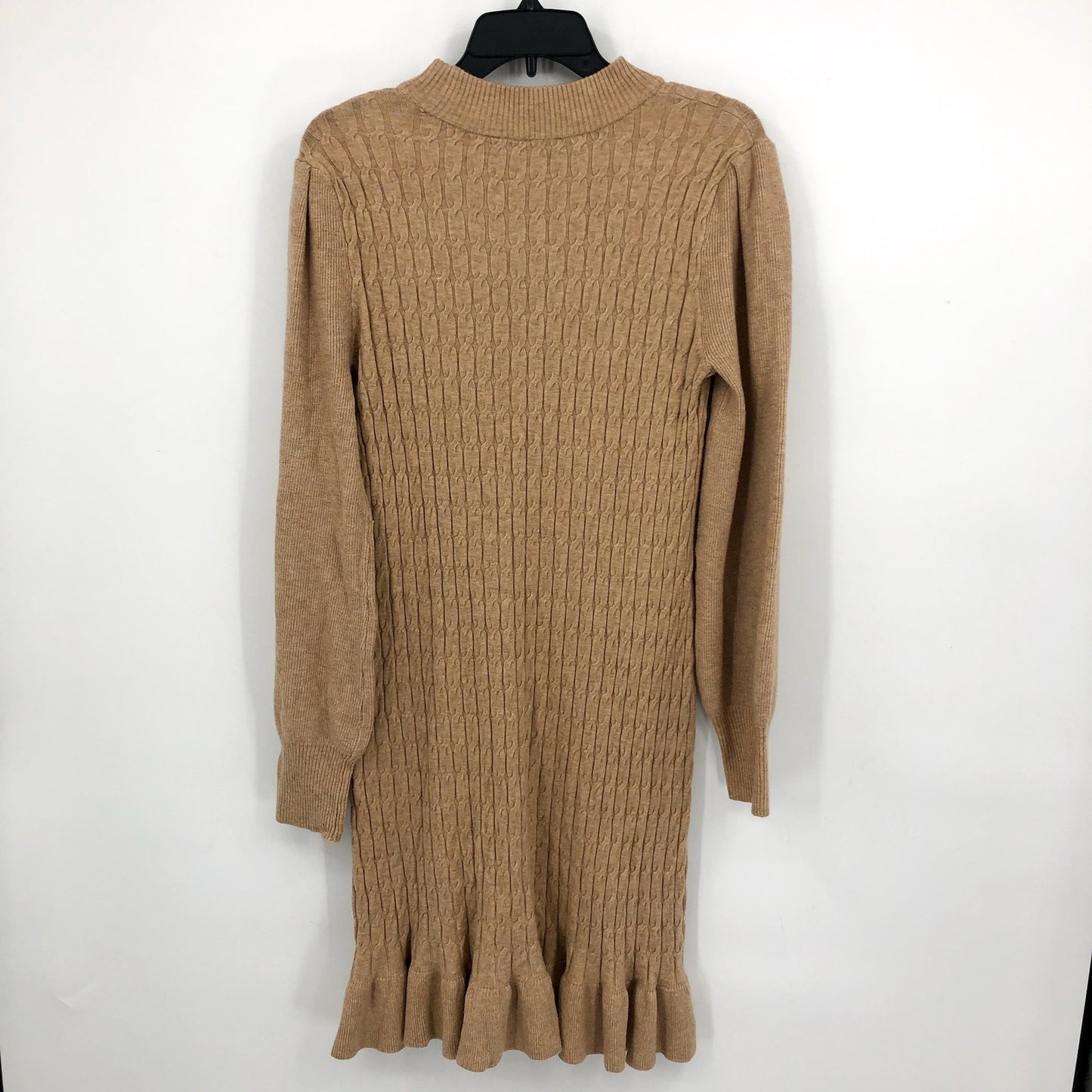 CECE Women's Cable Stitch Sweater Dress Medium Tan Mock Neck Long Sleeve NWT