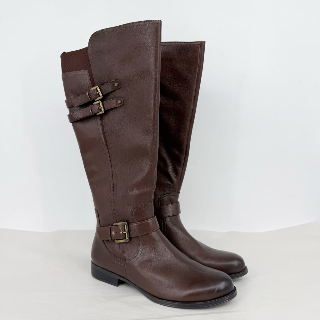 Naturalizer Womens Jessie Knee High Boots US 12 Wide WC Dark Brown Leather NWOB