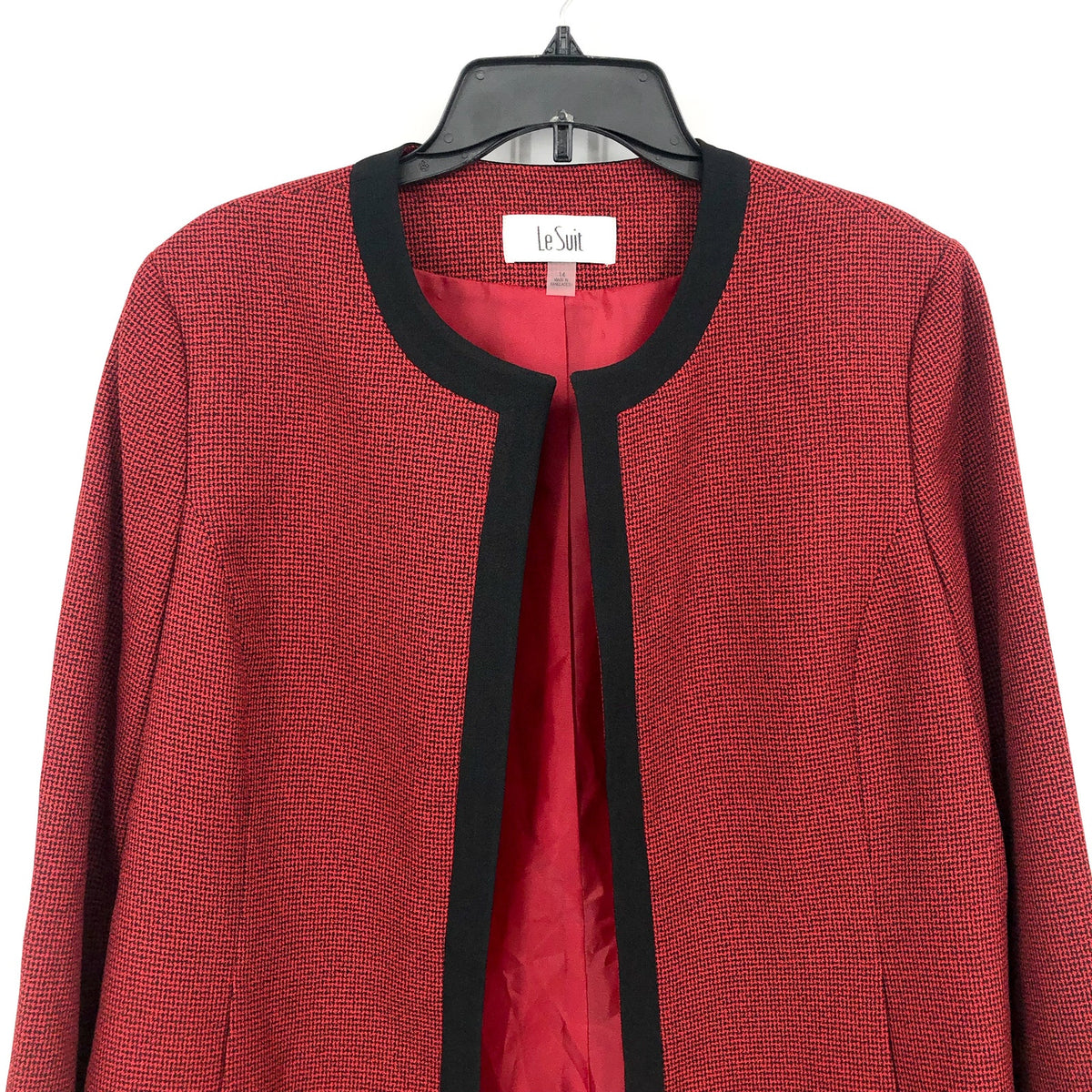 LE SUIT Mid-Length Suit Blazer Size 14 Fire Red Open Front NWT