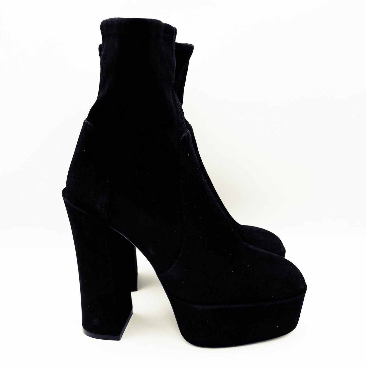 Stuart Weitzman Skyhigh 145 Platform Booties US 11 Black Stretch Suede NWOB