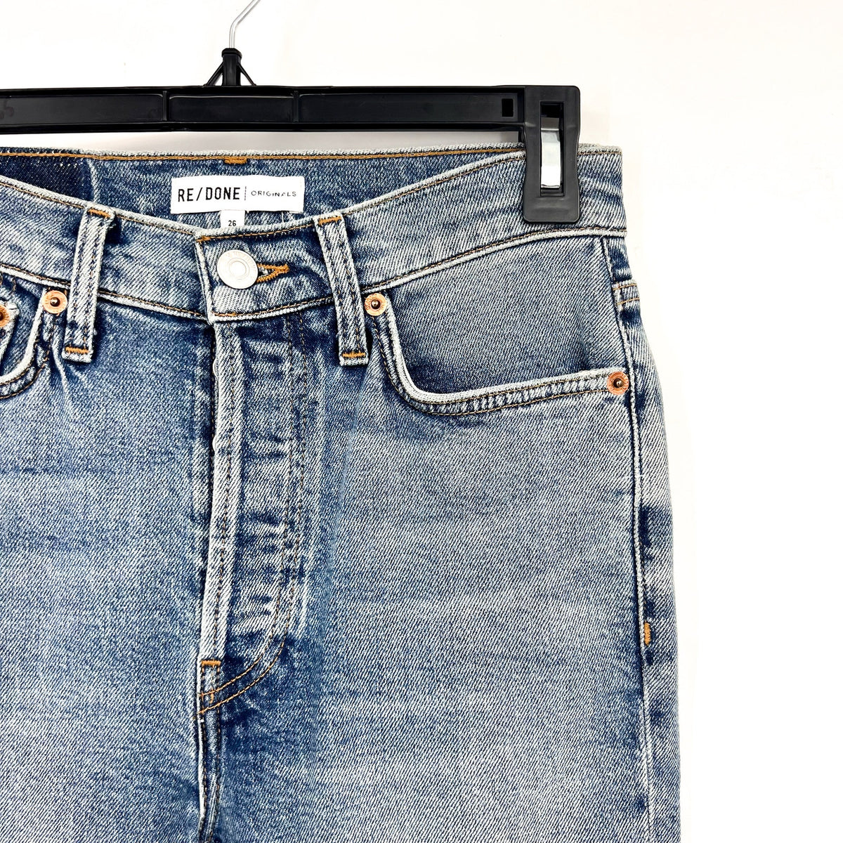 RE/DONE Women's Mid 80s Slim Straight Leg Jeans 26x27 US 2 Blue High Waist NWT