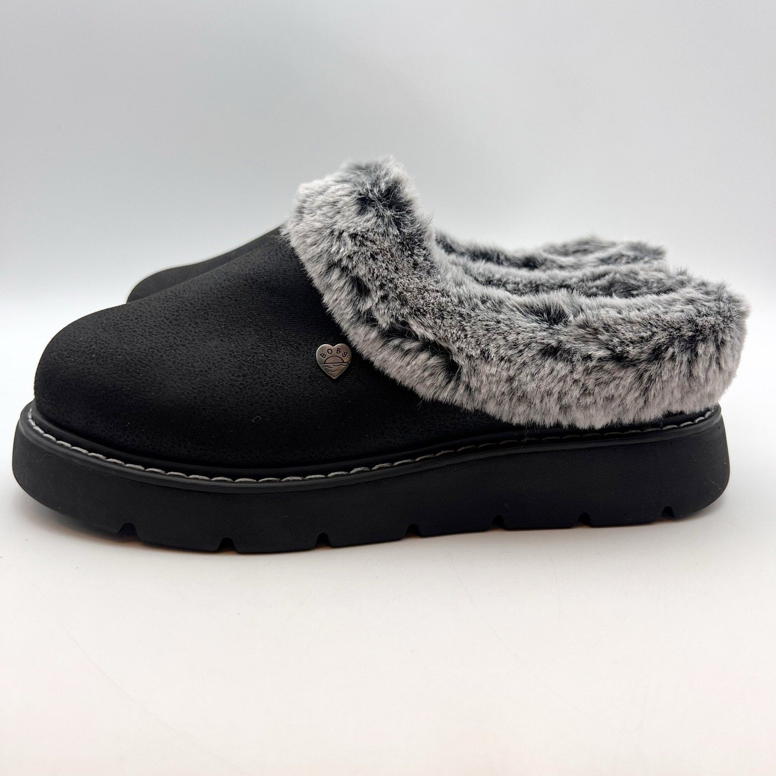 Bobs Skechers Womens Keepsakes Lite Slippers Size 5 EU 35 Black Vegan Suede NWOB