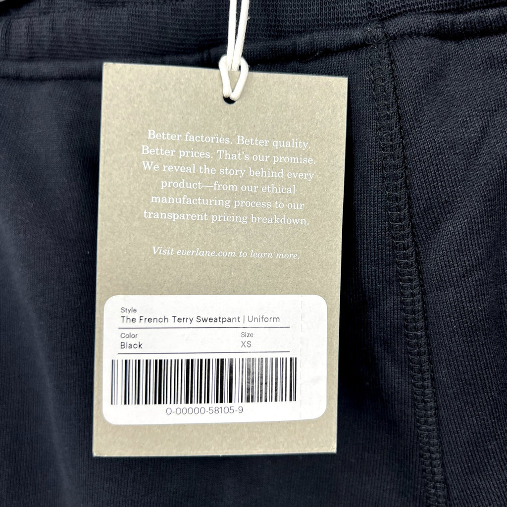 EVERLANE UNIFORM Men's French Terry Sweatpants XS Black Drawstring NWT