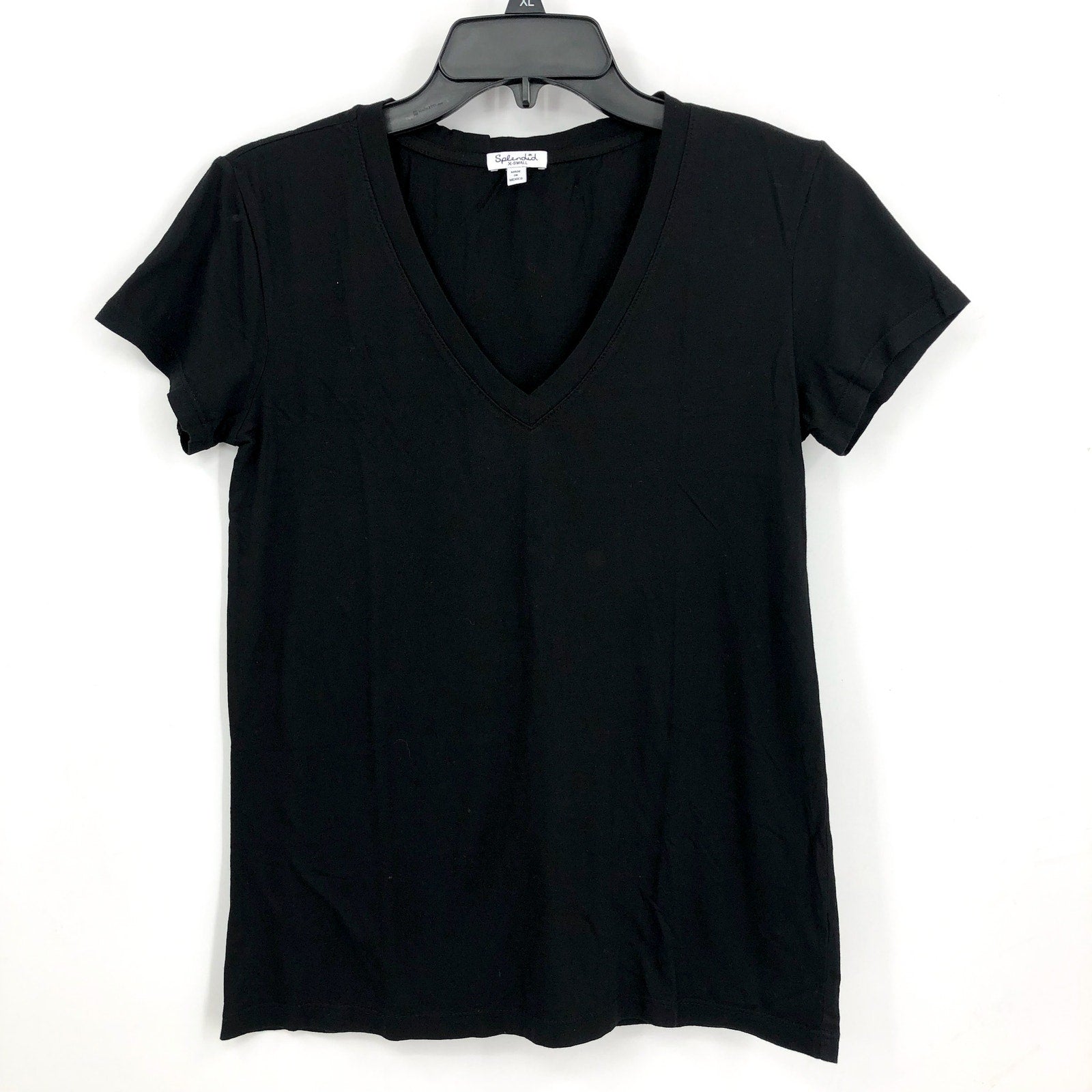SPLENDID Women's Kate V-Neck Tee XS Black Short Sleeve Soft Knit NWOT