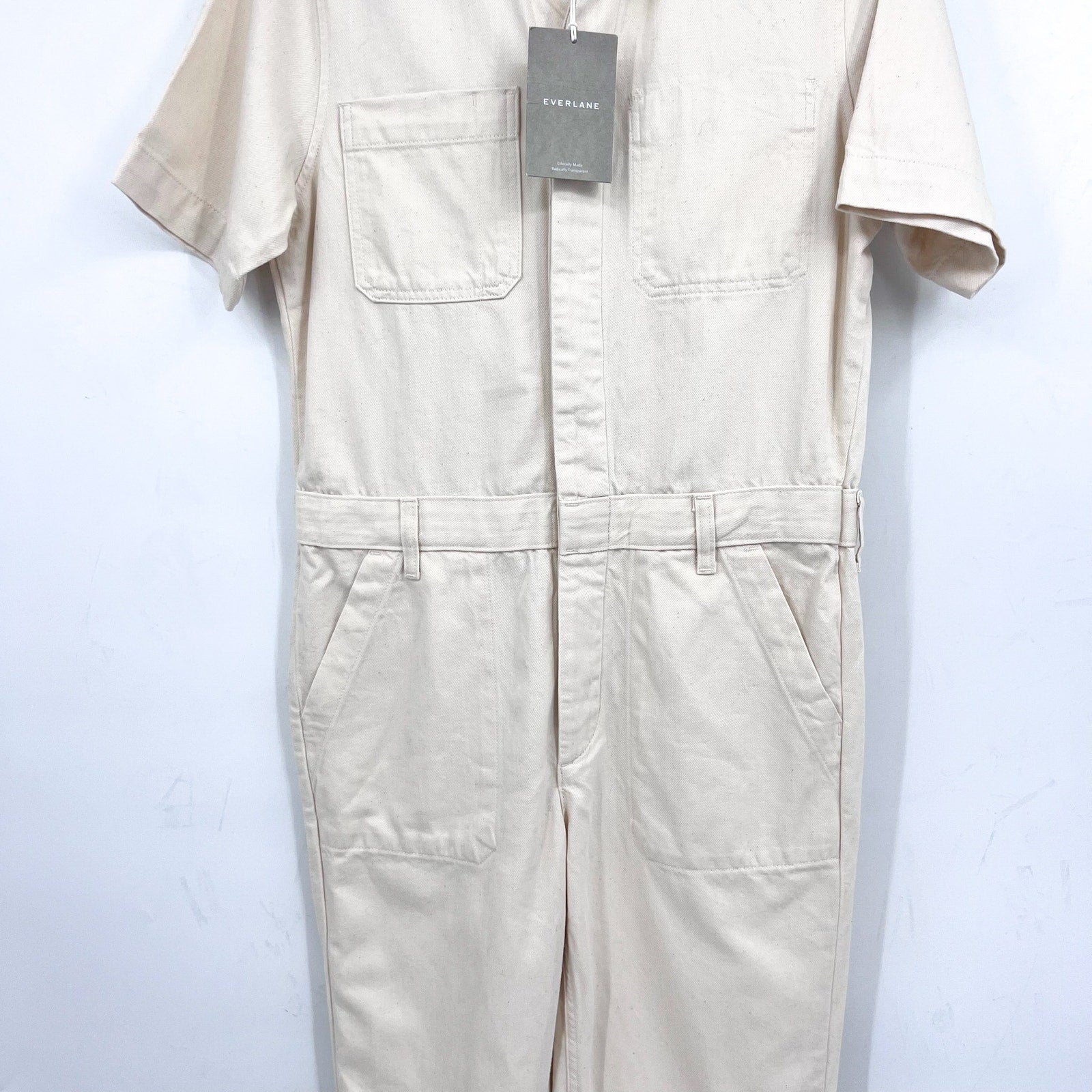 EVERLANE Women's The Supersoft Jean Coverall Size 6 Cream Jumspsuit NWT
