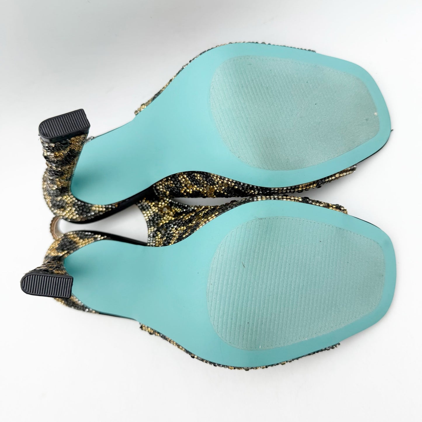 Betsey Johnson Womens Mina Heeled Sandals US 6 M Black Gold Rhinestone NWOB