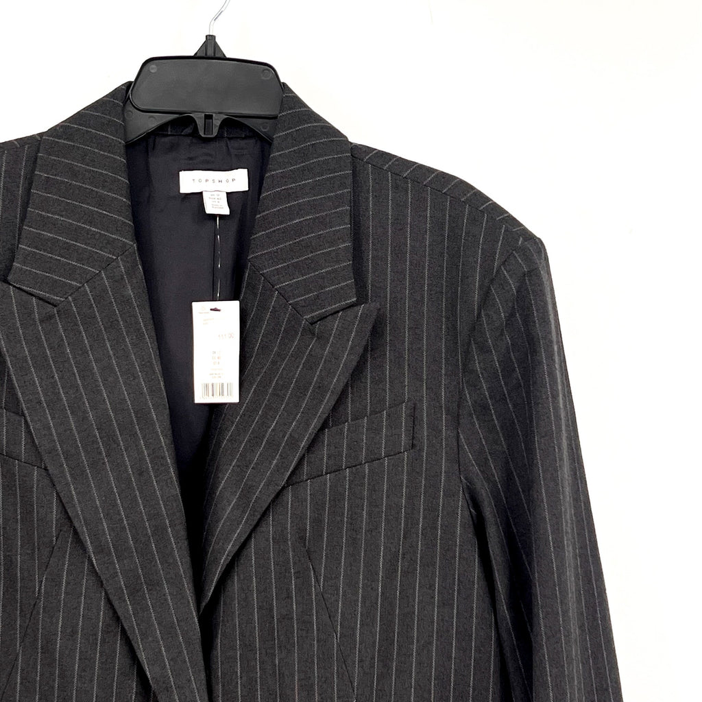 TOPSHOP Women's Oversized Tailored Dad Blazer Jacket Size 8 Grey Pinstripe NWT
