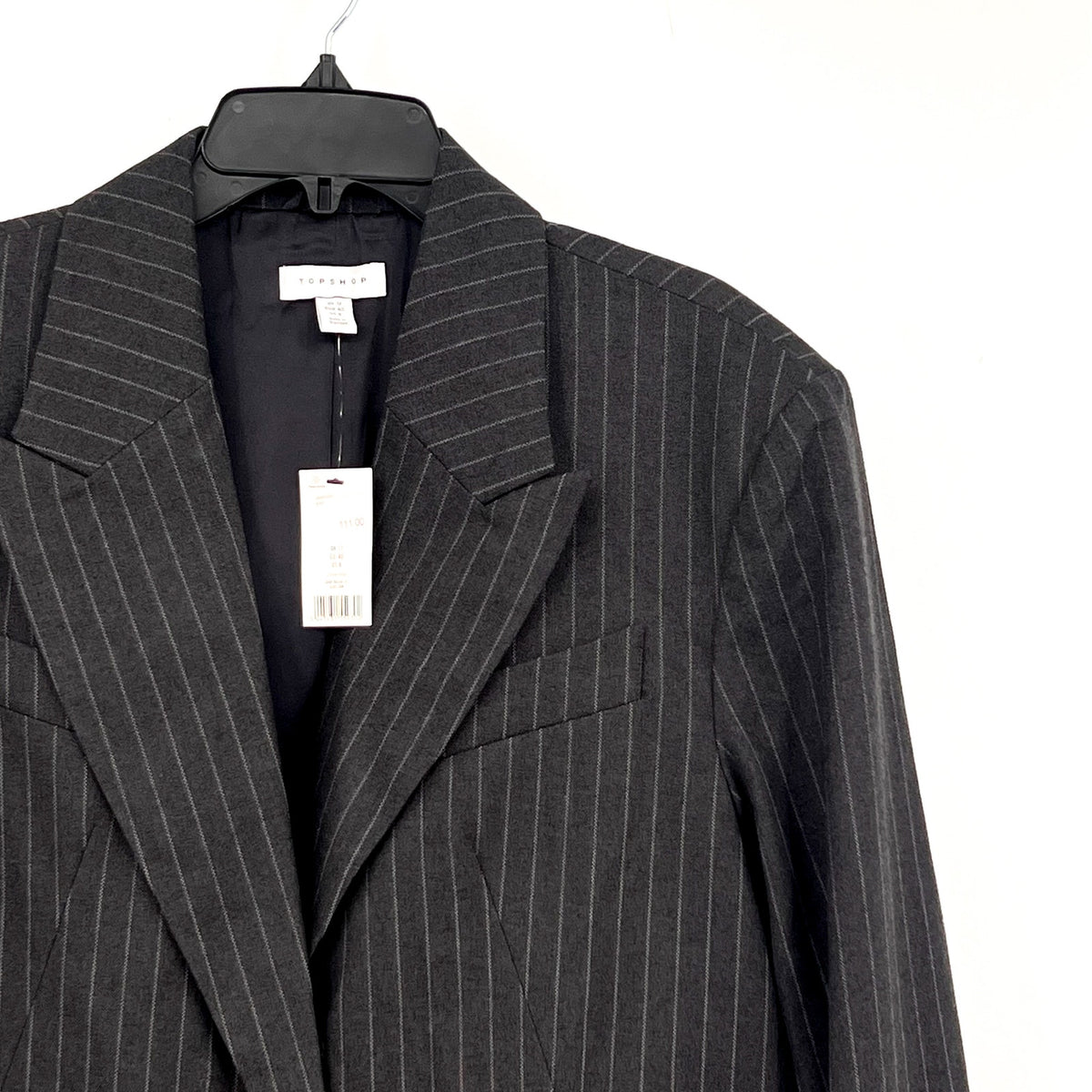 TOPSHOP Women's Oversized Tailored Dad Blazer Jacket Size 8 Grey Pinstripe NWT