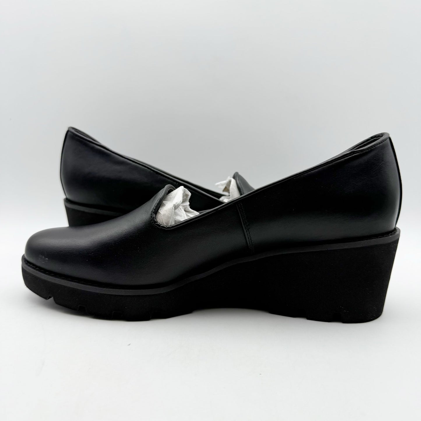 Vionic Womens Willa Wedge Loafers US 9 M EU 40 Black Leather Slip On NWOB