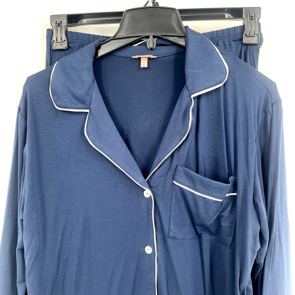 EBERJEY Women's Gisele Long PJ Set Small Navy Blue Ivory TENCEL Modal NWOT