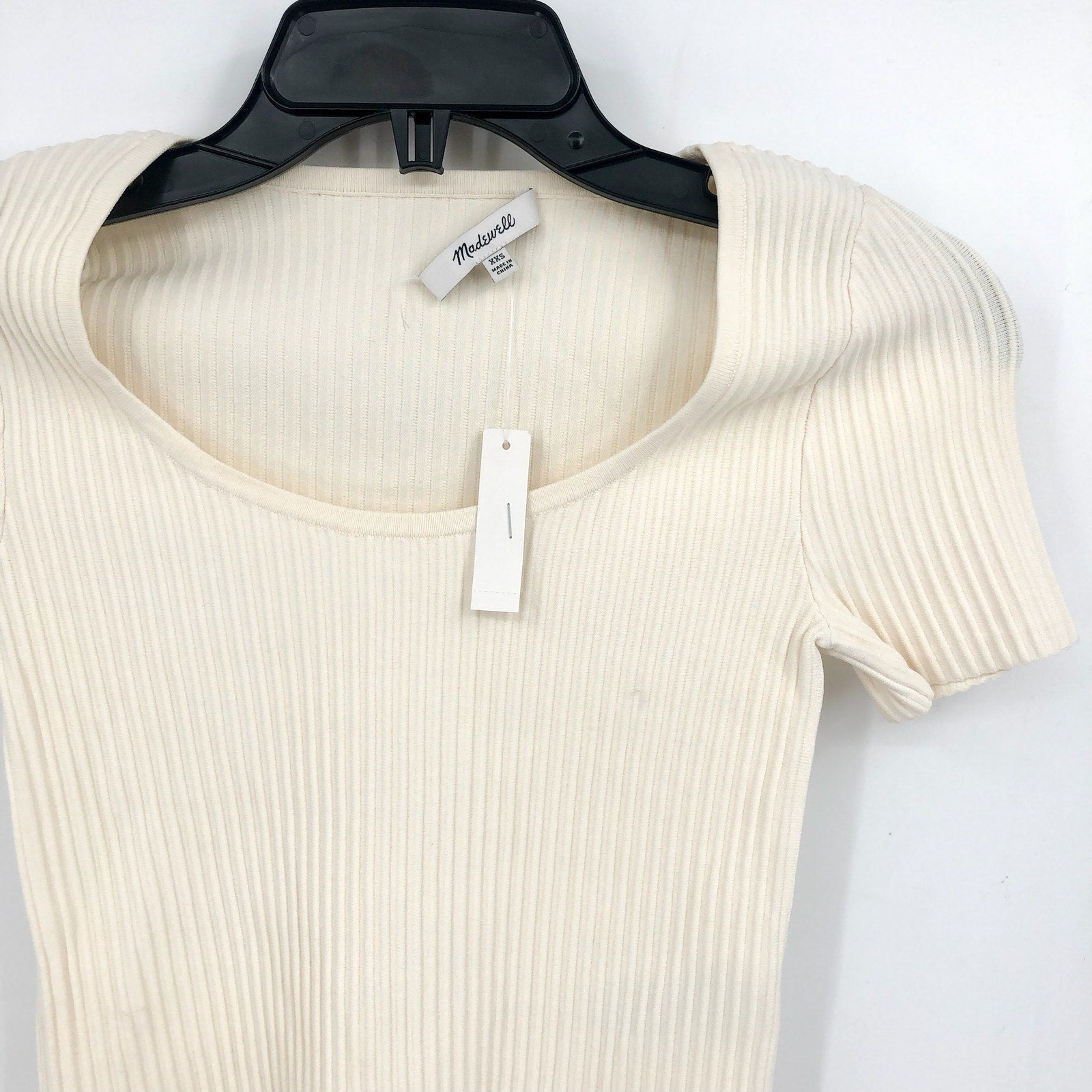 MADEWELL Womens Ottoman Crop Sweater Tee XXS Bright Ivory Short Sleeve Top NWT