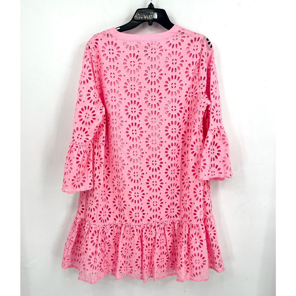 LILLY PULITZER Womens Bekah Eyelet Mini Dress Large Pink Peony Ruffle Hem NWOT