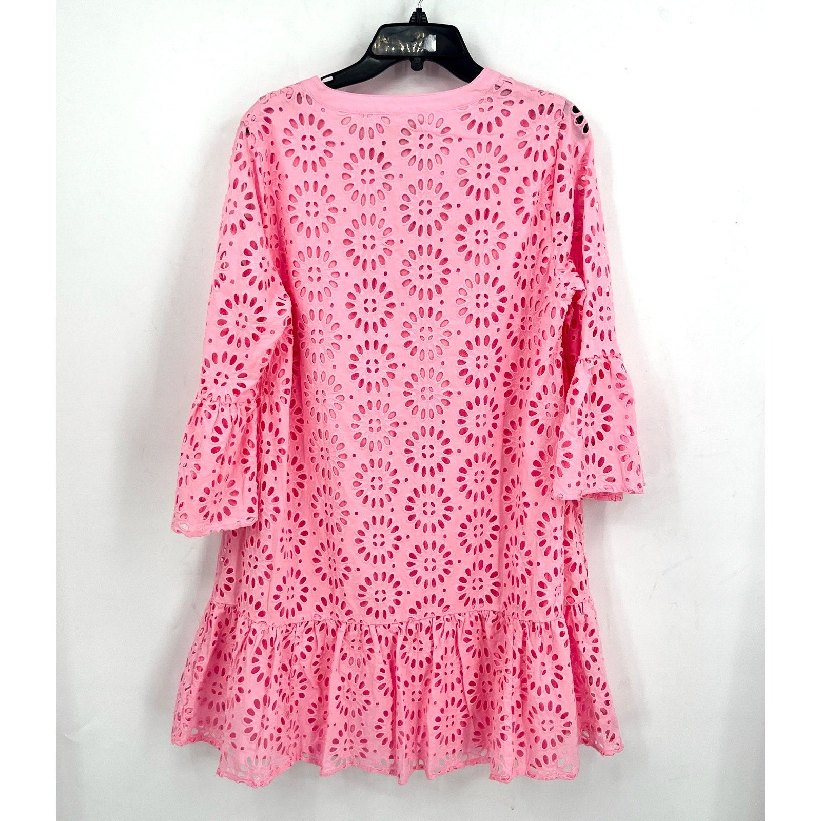 LILLY PULITZER Womens Bekah Eyelet Mini Dress Large Pink Peony Ruffle Hem NWOT