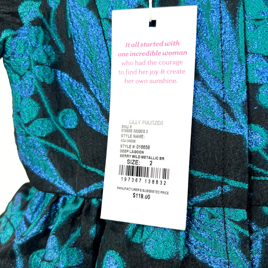 LILLY PULITZER Girls Koji Dress US 2 Deep Lagoon Berry Wild Metallic Brocade NWT