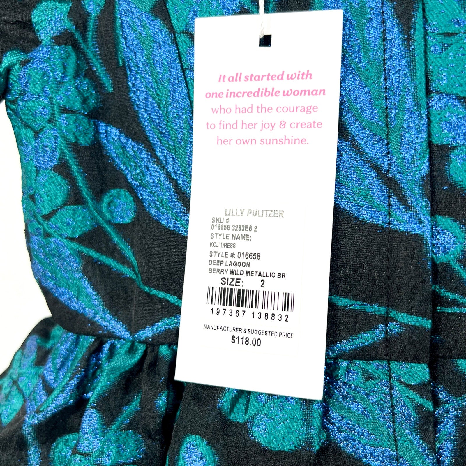 LILLY PULITZER Girls Koji Dress US 2 Deep Lagoon Berry Wild Metallic Brocade NWT
