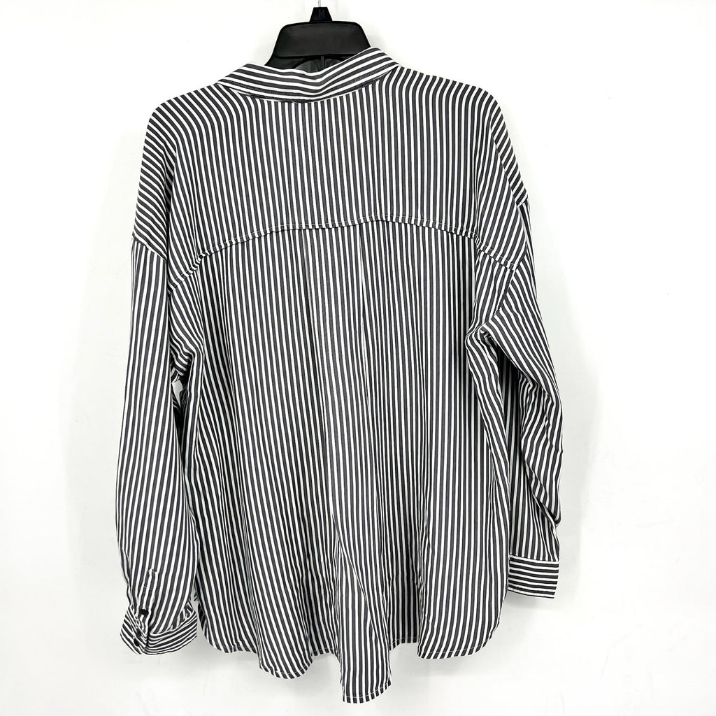 SPLENDID COLLECTION Ella Stripe Button Down Shirt Large Gray White NWT