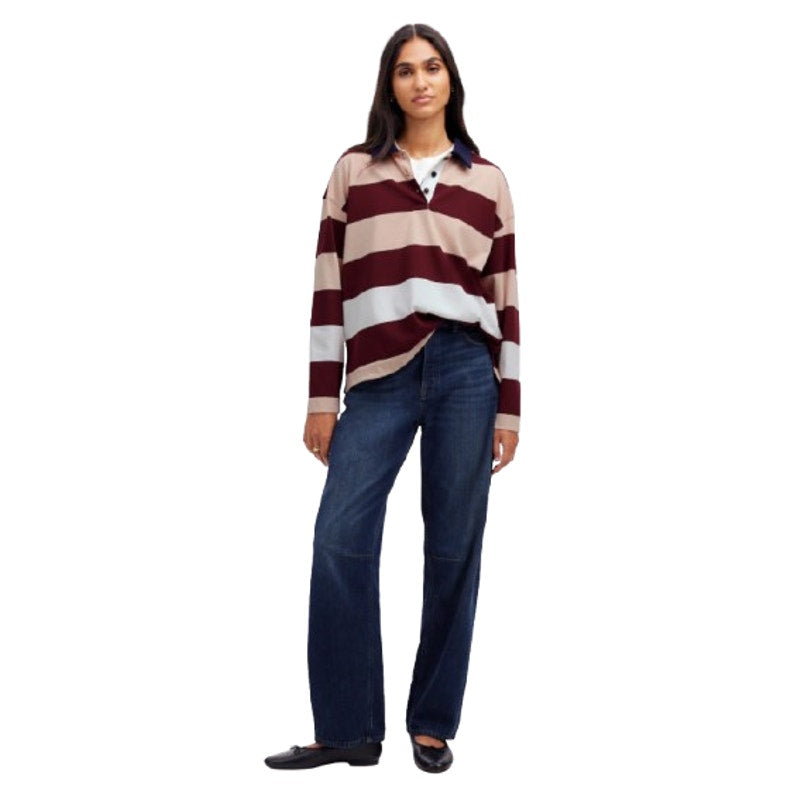 MADEWELL Women's Rugby Long-Sleeve Polo Shirt Medium Stripe Red Pink NT720 NWT