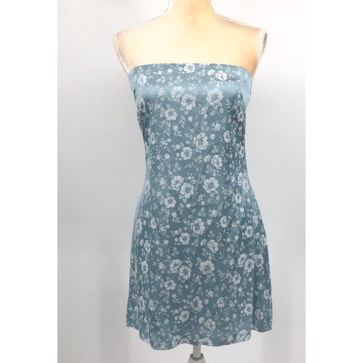 PRINCESS POLLY Women's Ramie Strapless Mini Dress Size 10 Blue Floral NWT