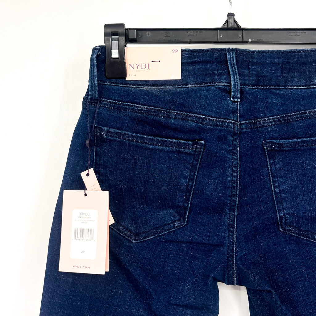 NYDJ Womens Ella Denim Shorts Size 2 PETITE Dark Blue Arise 8" Inseam NWT