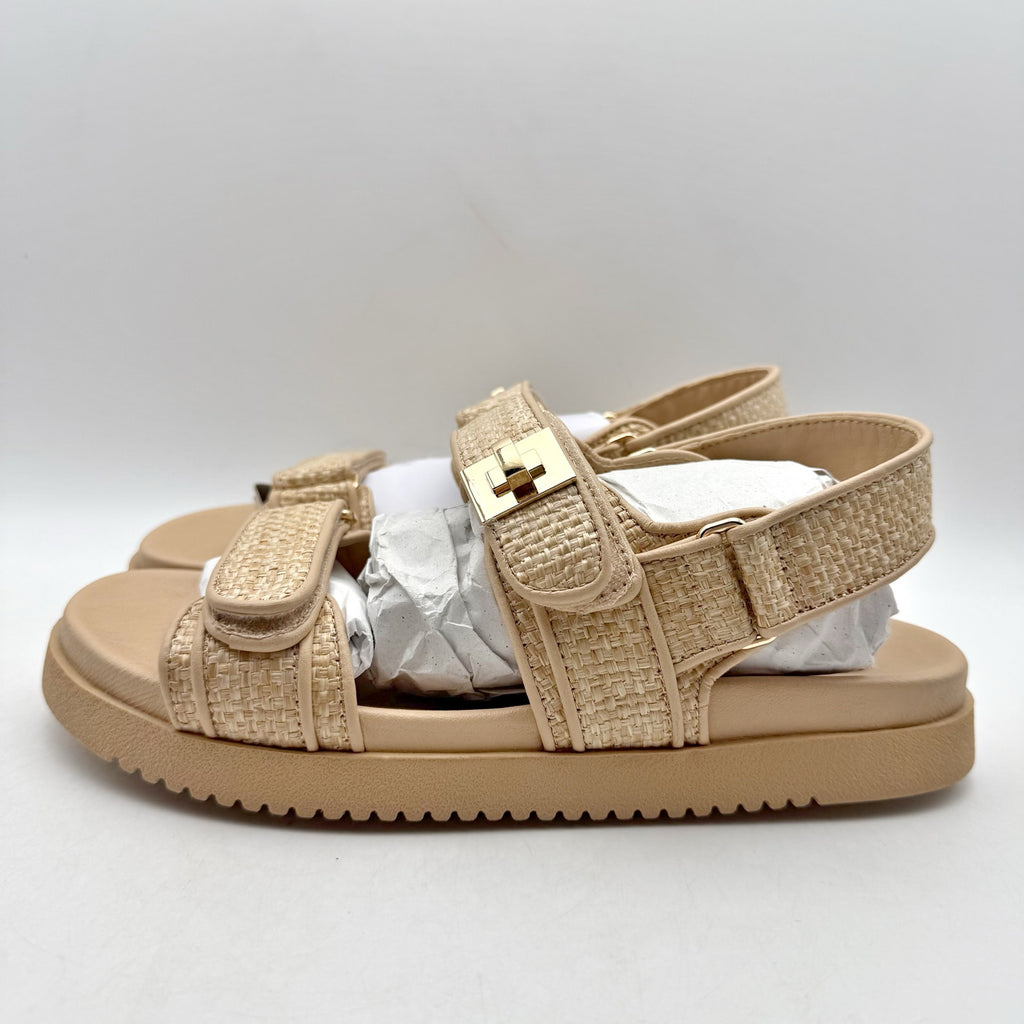 Steve Madden Womens Mona Sandals Size 9.5 M Tan Brown Raffia NIB
