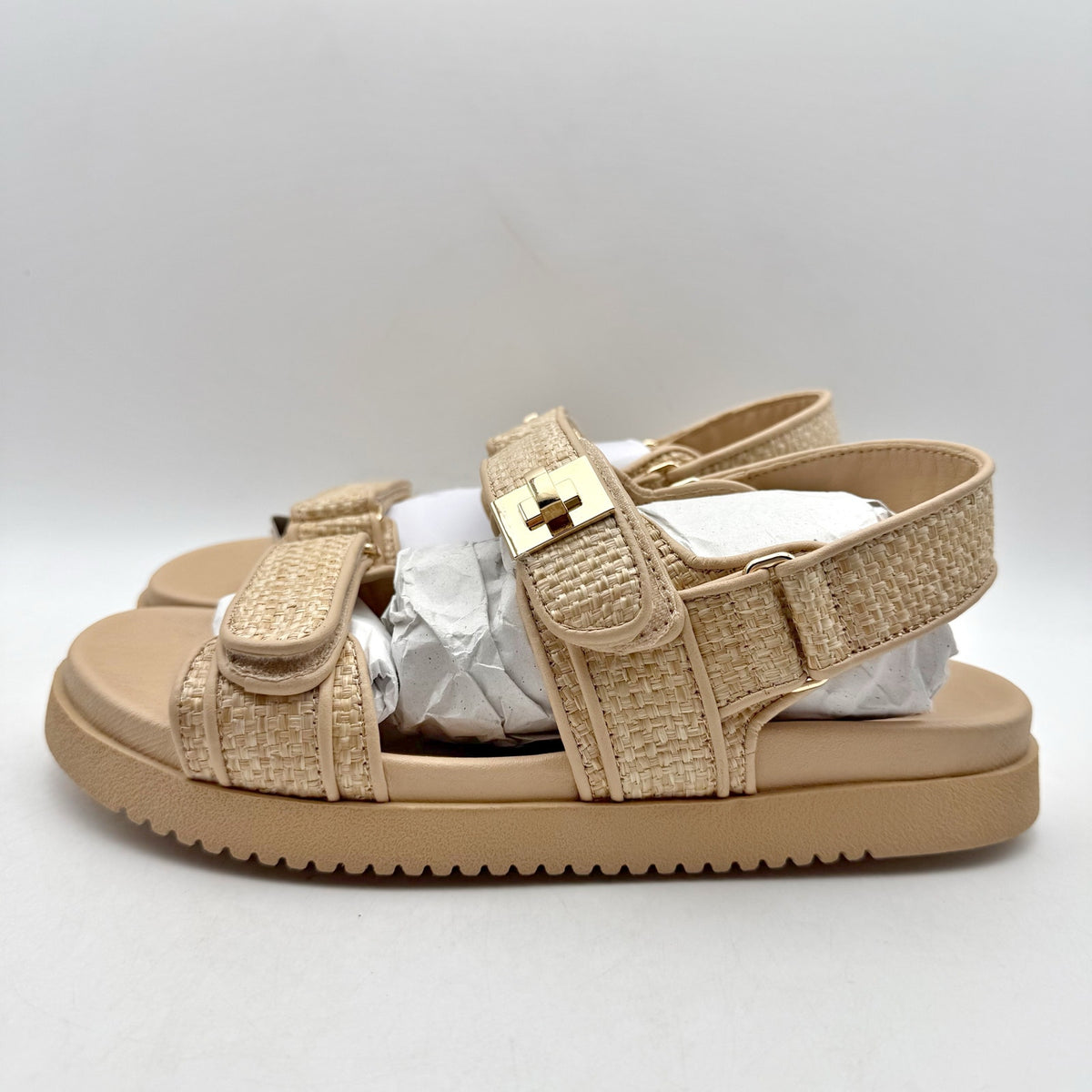 Steve Madden Womens Mona Sandals Size 9.5 M Tan Brown Raffia NIB